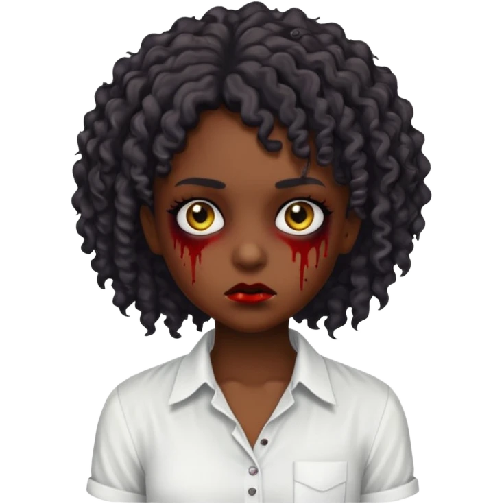 a curly haired emo zombie with a white blouse and dark skin emoji
