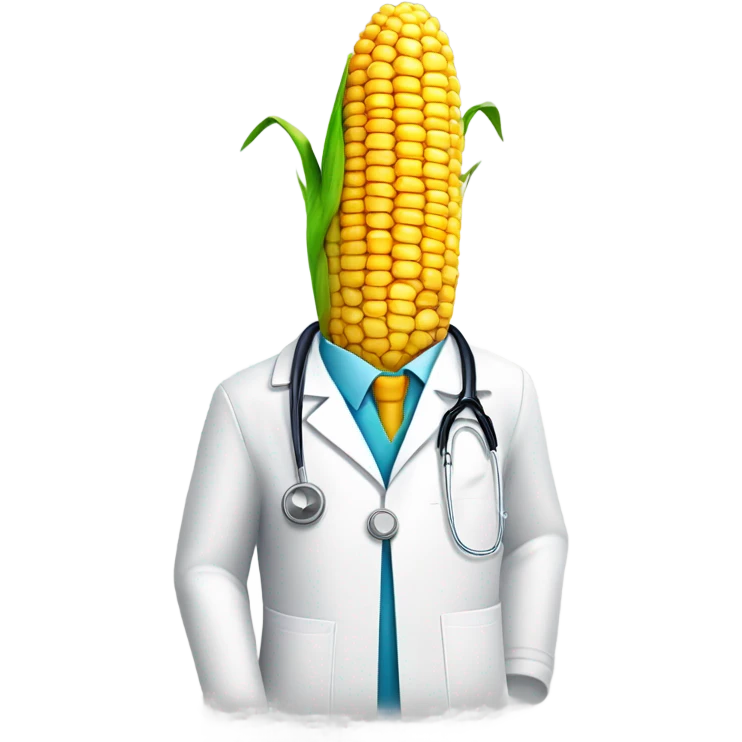A doctor with a head made out of corn emoji