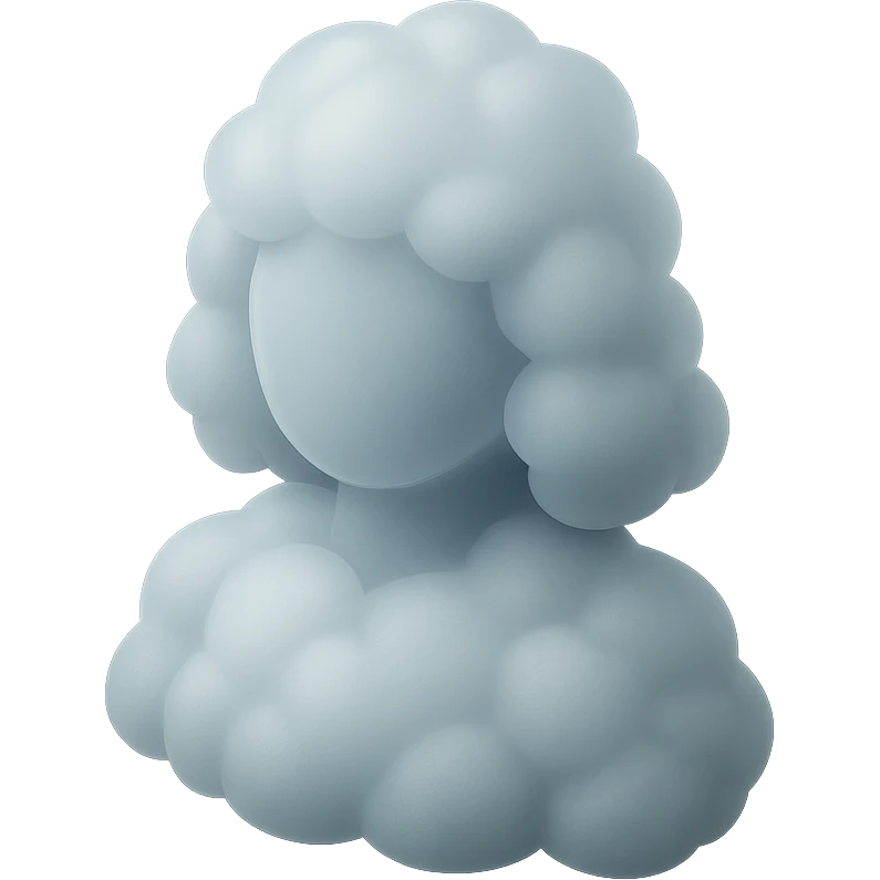 person made entirely of white fluffy convex clouds, shoulder length, front view, matte glass style emoji