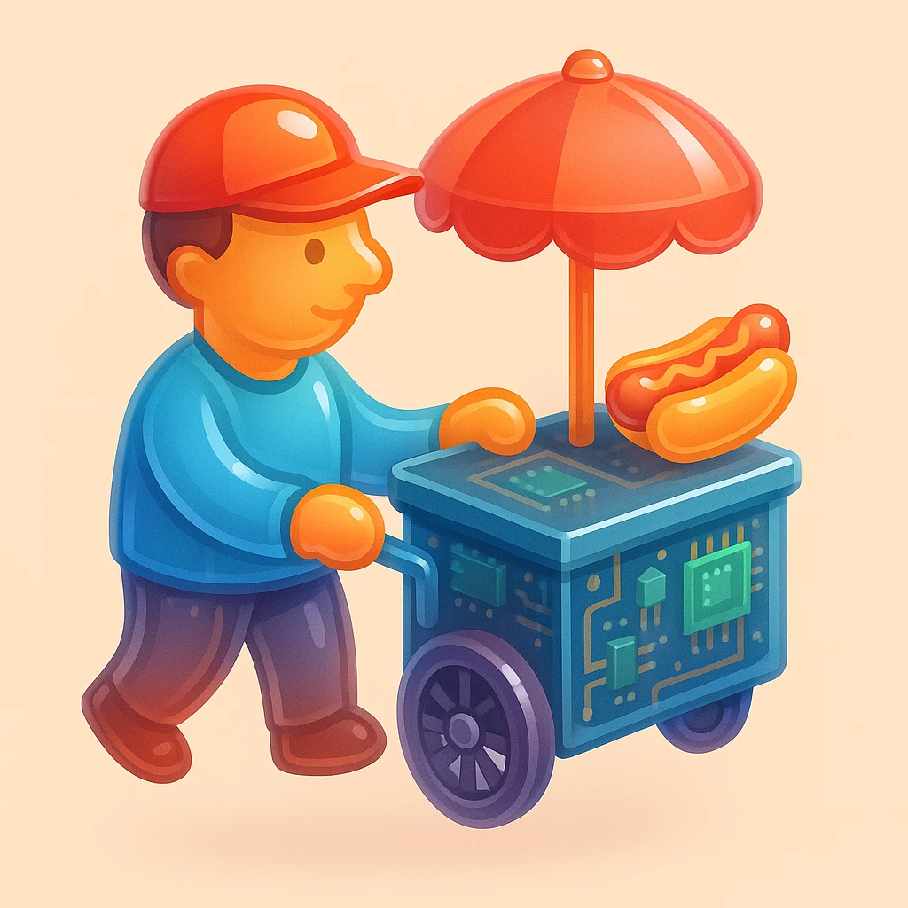 hotdog seller in New York with cart emoji