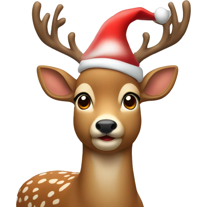 A deer wearing a Santa hat emoji