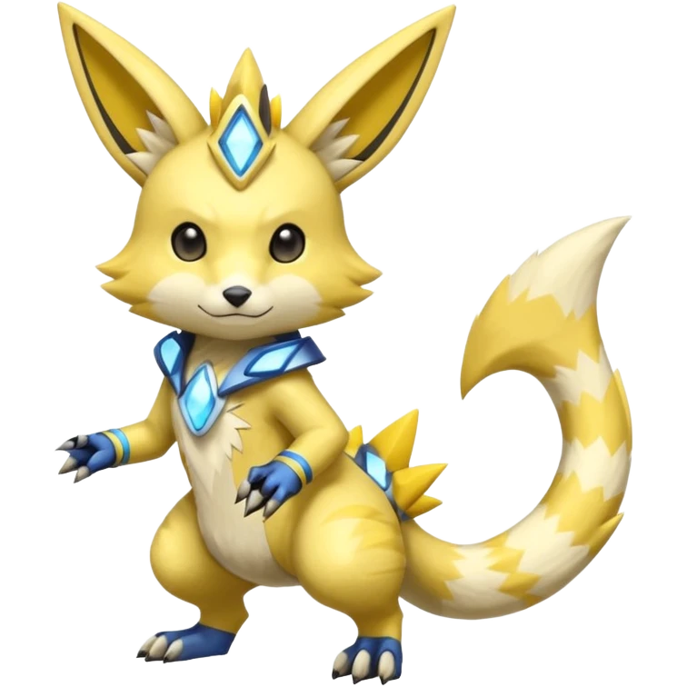 Modern anthropomorphic furry futuristic shiny colorful Lombax-Zeraora-Minccino-Pichu-Renamon-fusion (full body) emoji