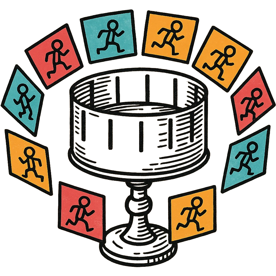 Make the zoetrope with vibrant, colorful animation frames around it, in the style of hand drawn icon with no fill emoji