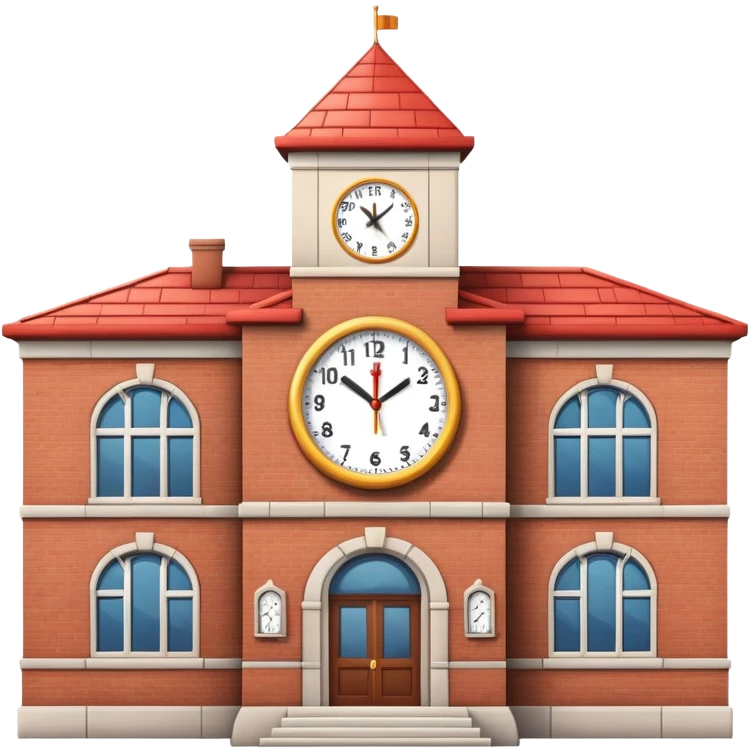 school building with a clock tower and flag on top emoji
