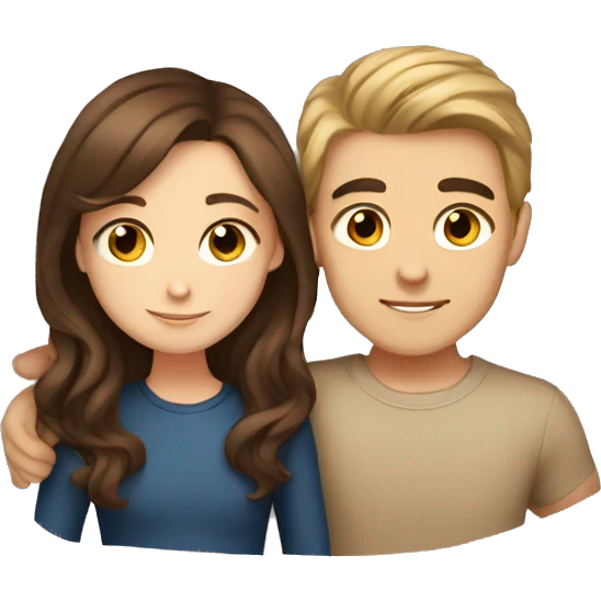 white girl with blue eyes and brown hair boy with tan skin brown hair hugging  emoji