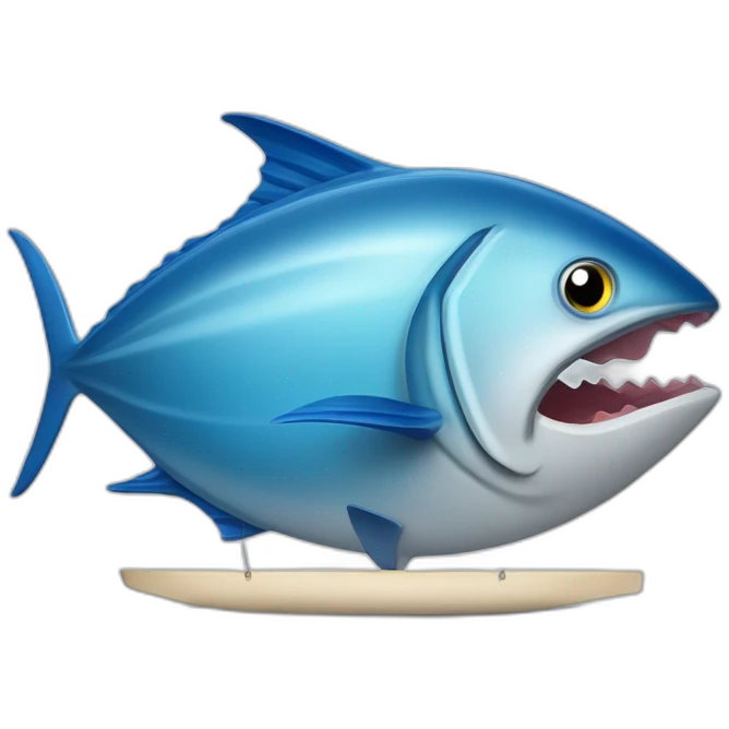 realistic tuna fish can sowing the blue shape of a sailling boat on a sea background emoji