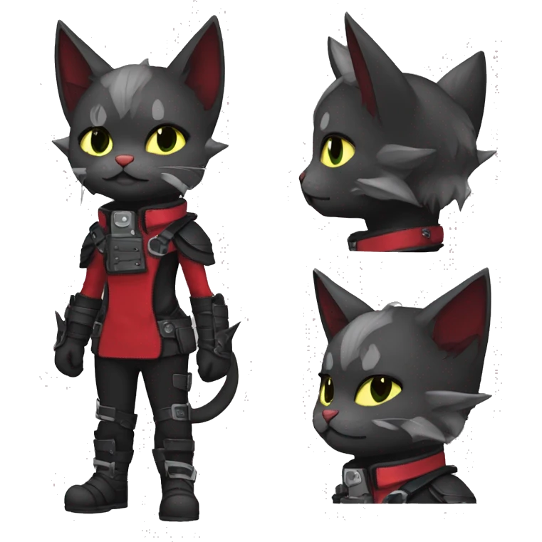 cool cute edgy elegant beautiful black grey punk techwear red fantasy nargacuga-bat-cat-Fakemon collar harness warrior full body emoji