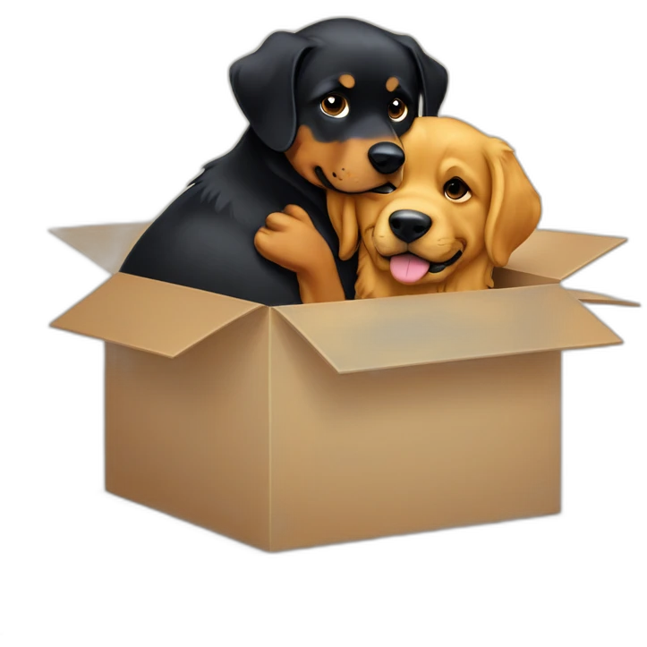 A Rottweiller hugging à golden retriever in box emoji