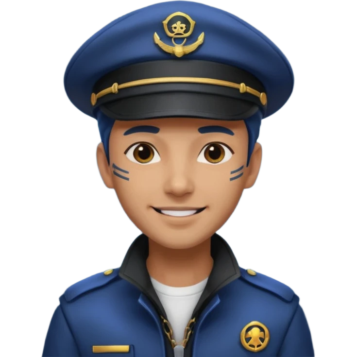 Cyberpunk sea captain with hat man, young - adult , happy  expression emoji