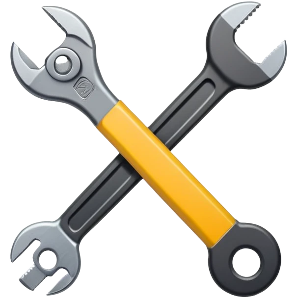 A flat-style illustration of a crossed pencil and wrench icon. Clean, minimal, black icon on white background, cartoon style, iOS emoji aesthetic. emoji