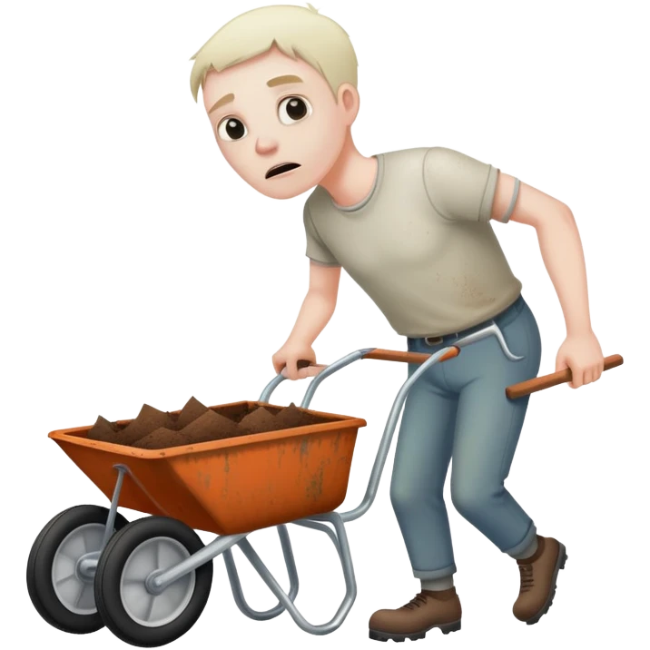 ugly scary man pushing a wheelbarrow that has a refrigerator inside of it emoji