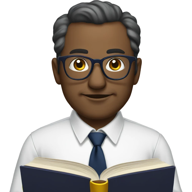 A mid aged man with specs white shirt and  navy blue tie reading a  book in hand emoji
