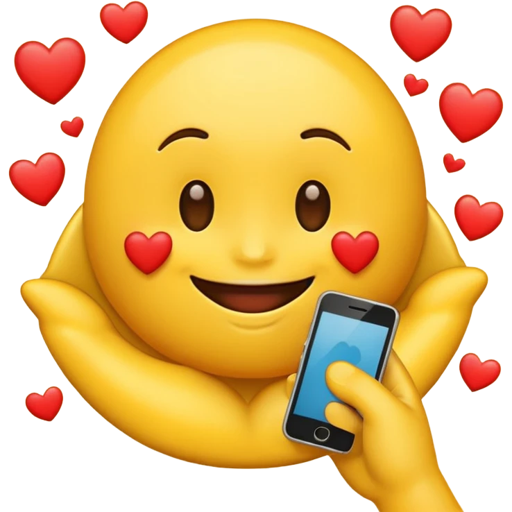 Emoji with hearts around it holding phone emoji
