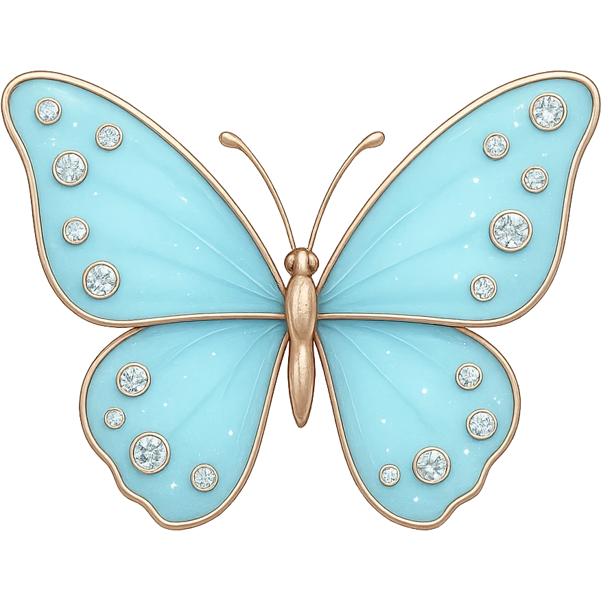 single sky blue butterfly, pastel blue enamel, sparkling gems emoji