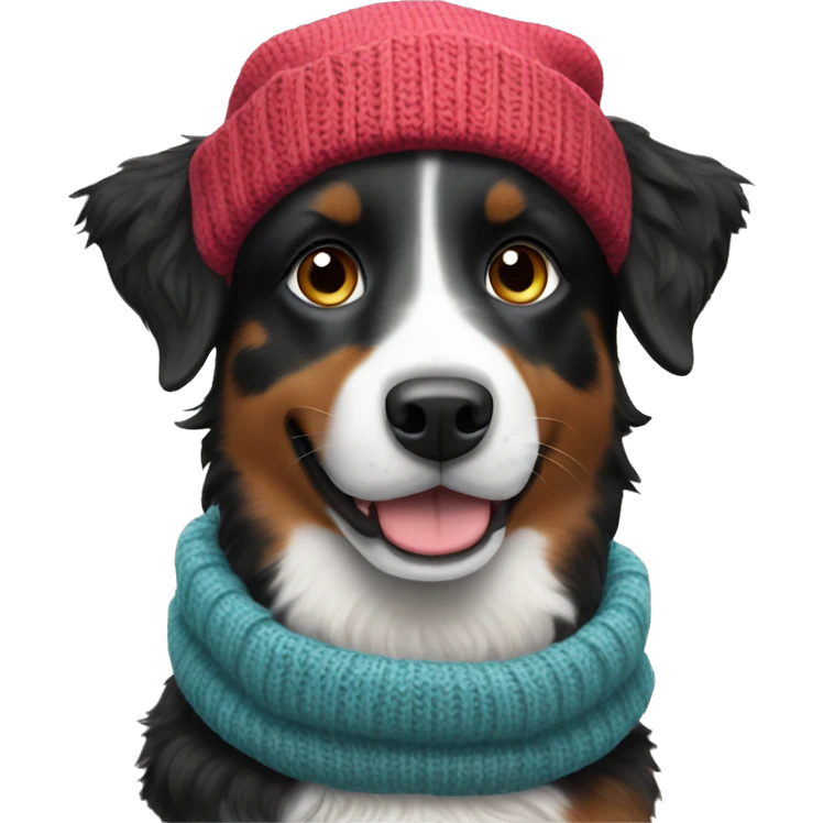 Small black australian shepherd dog wearing a knit cap emoji