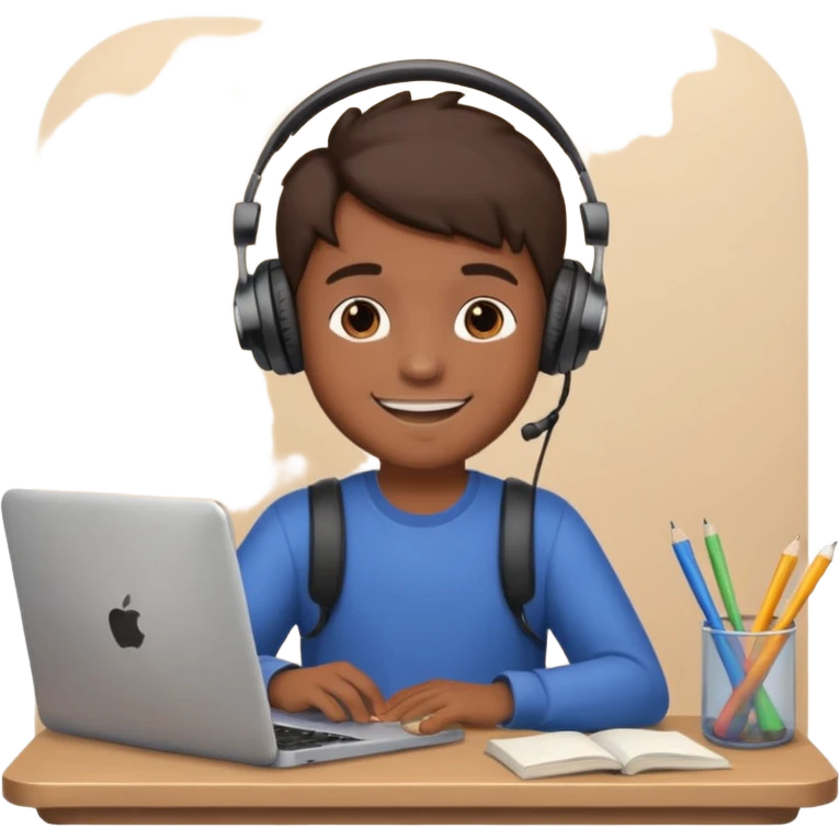 a boy attainting a Online Classes happily  emoji