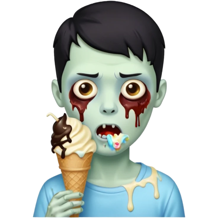 zoombie boy black hair, eating ice cream emoji