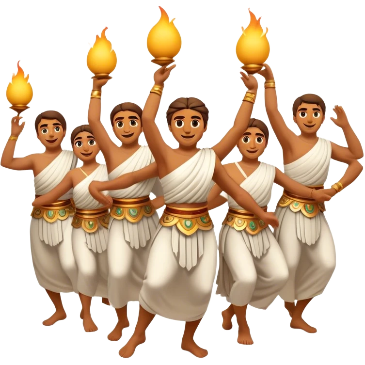 Cinematic Realistic Sirtaki Dance Emoji, depicted as a vibrant traditional Greek dance scene with flowing movements and expressive costumes, rendered with dynamic textures and warm festive lighting that captures its cultural exuberance. emoji