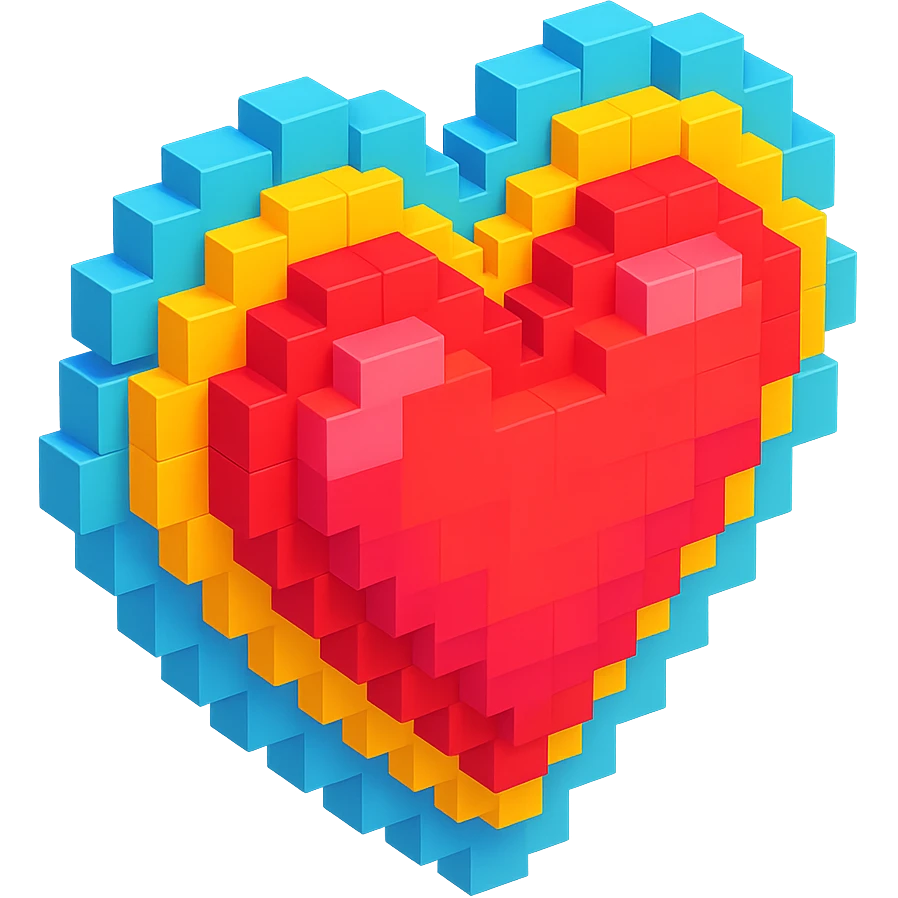 heart with a lace border, voxel style, simple, blocky, colorful emoji