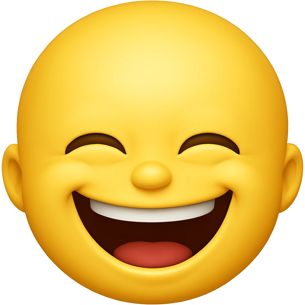 Make the forehead even bigger with joyful laughing expression, in the style of apple emojis. emoji
