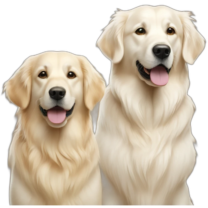 one very white retriever and one smaller and very golden retriever side by side emoji