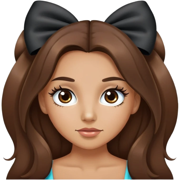 long hair brunette tan girl with bow with eyelashes emoji