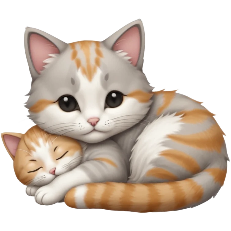 1 grey and white small cat with its eyes closed lying down leaning on its elbow with its paw curled under its head holding it up emoji