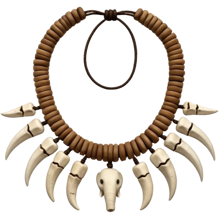stone age necklace without human skeleton with 1 elephant teeth and different animal bones emoji