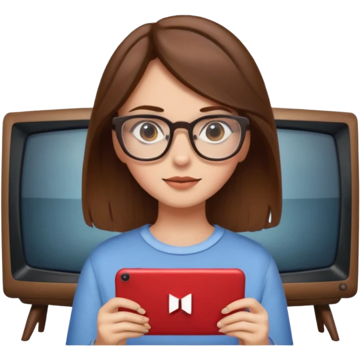 una ragazza con capelli marroni con occhiali guarda netflix sulla tv emoji