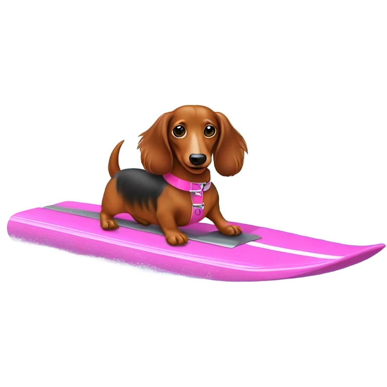 Long haired miniature dachshund red colour with pink collar waterskiing emoji