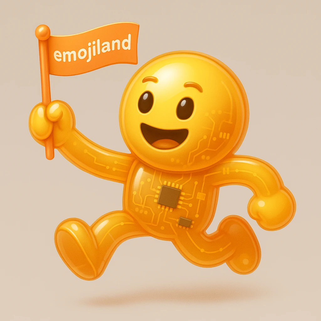 happy runner waving a flag that says 'emojiland' emoji