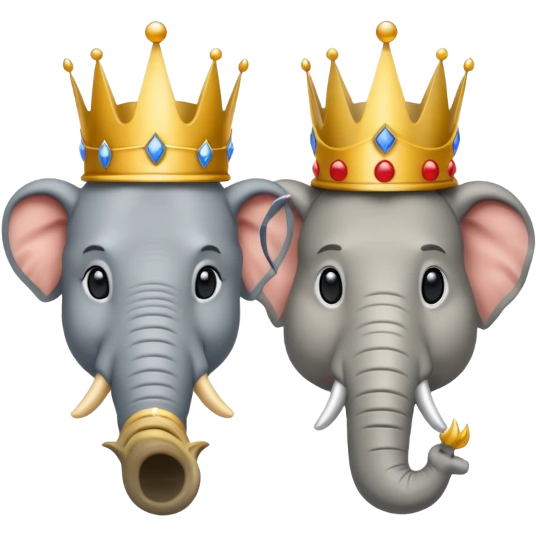 (Democratic Party) elephant facing (Republican Party) donkey neither wearing a crown.  Put face of Donald Trump wearing a crown in between them emoji