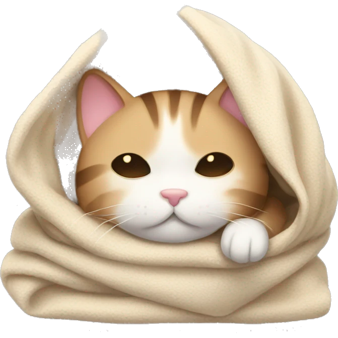tired sleeping cute cat with blanket wrapped around head  emoji