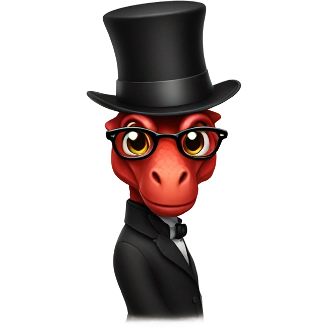 Red dinosaur with a top hat and glasses emoji