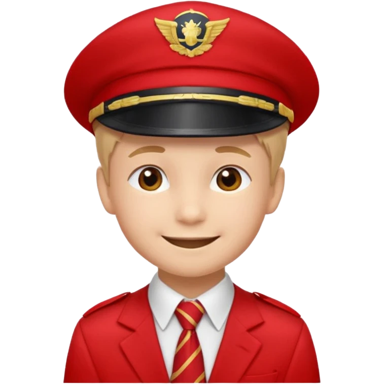 A Soviet pioneer emoji — smiling young boy wearing a bright red tie (pioneer neckerchief) and a red pilotka cap. White shirt, neat and cheerful, minimal flat emoji style, simple colors, clear outlines, professional emoji design. emoji