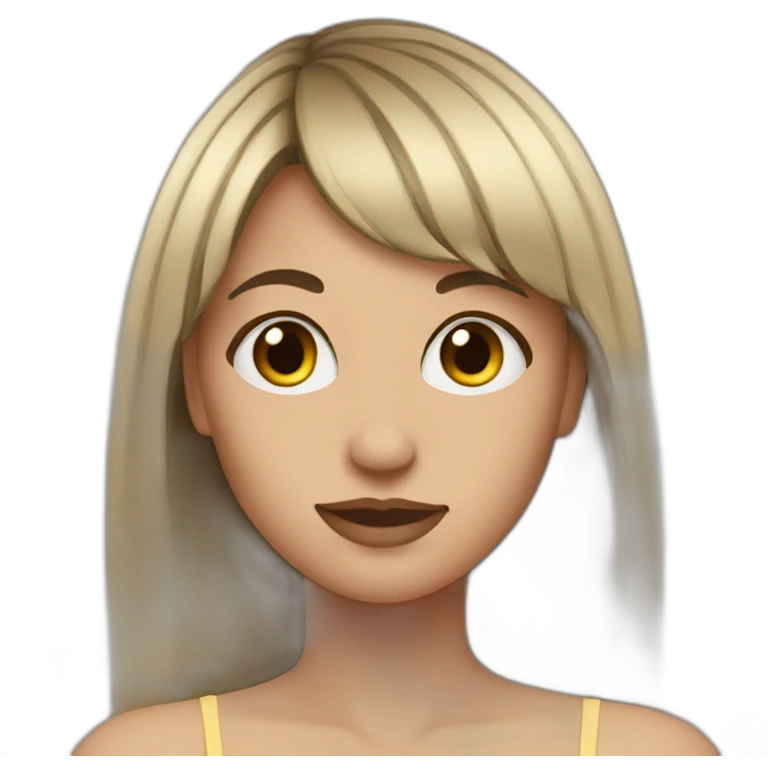 young woman hair bangs black eyes and hair emoji