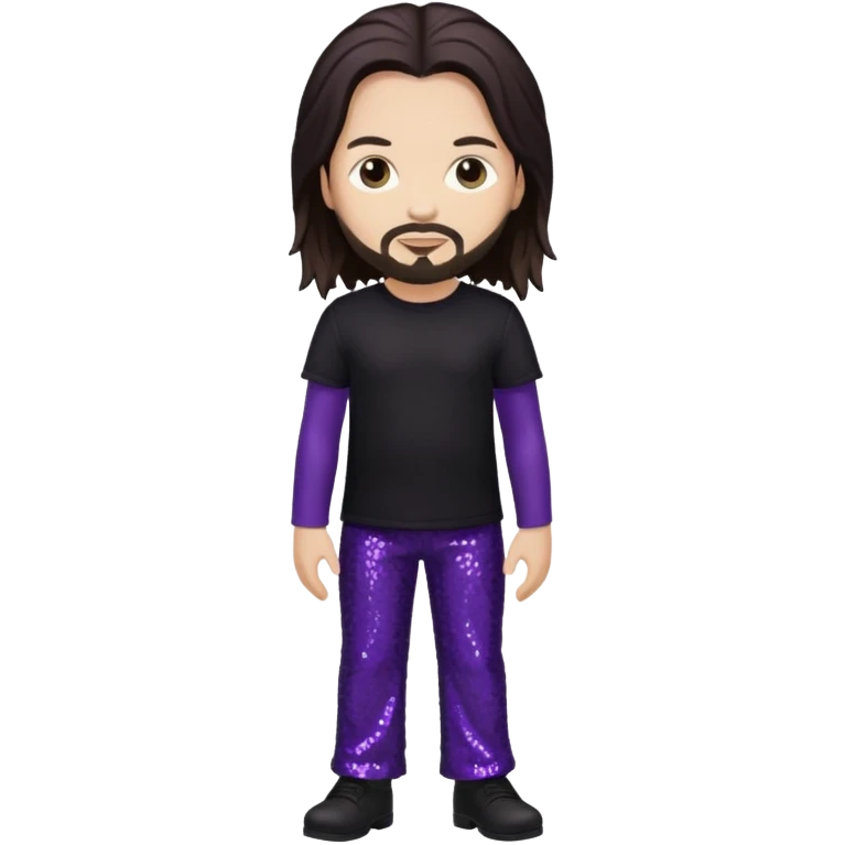 Jonathan Davis with light skin, long dark brown hair, purple sequin pants emoji