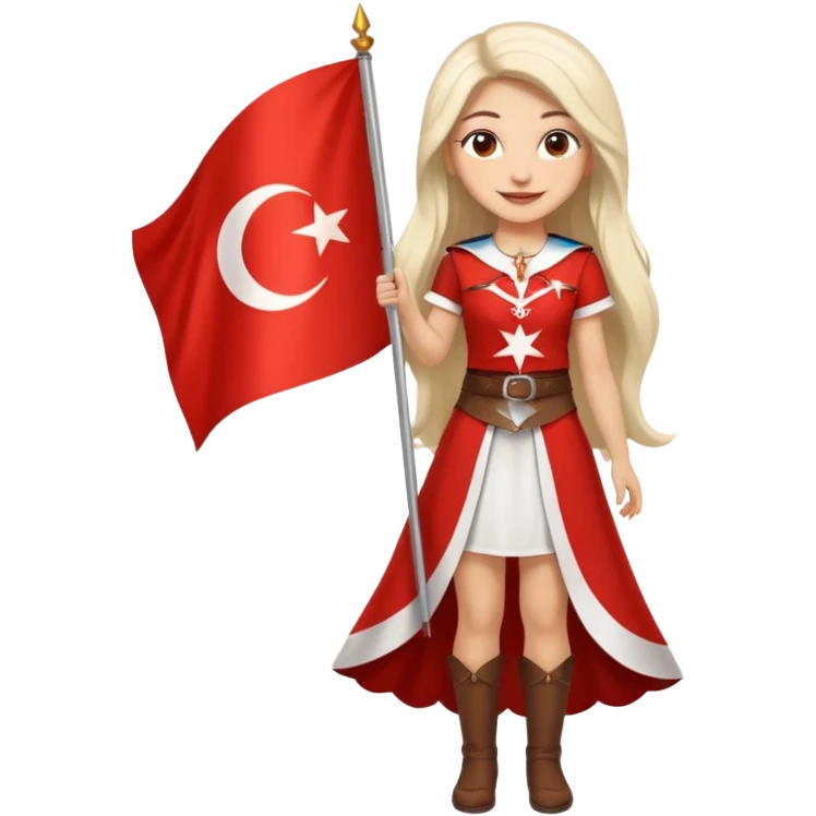 ultra sexy happy Turkish girl with Turkish flag in national outfit, full body, long bright hair emoji