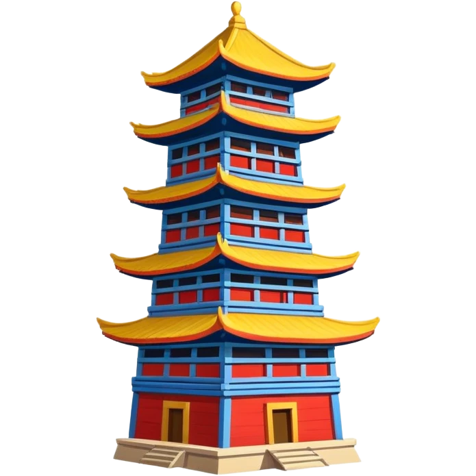 Dong minority drum tower wooden building, simplified emoji style with bold outlines and bright colors, cartoon style traditional wooden tower emoji