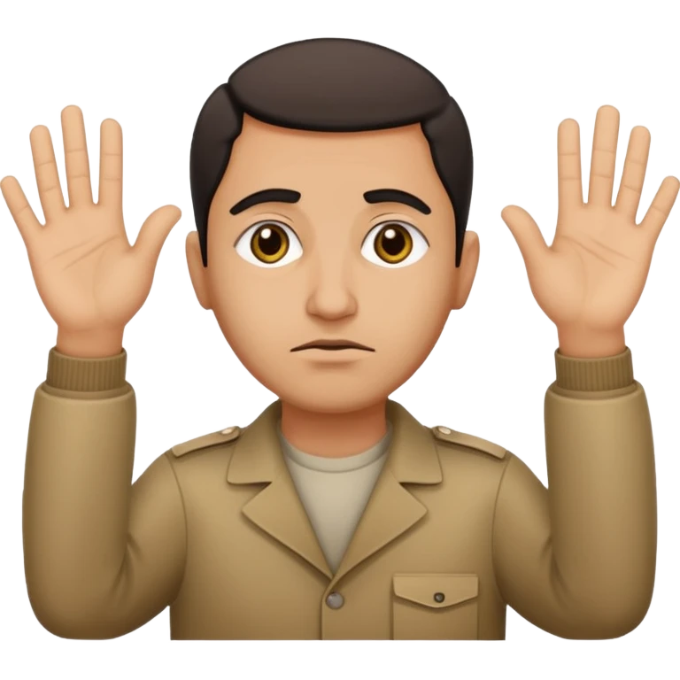 surrenders, portray an authentic 1980 Iraqi with a sad face and raised hands emoji
