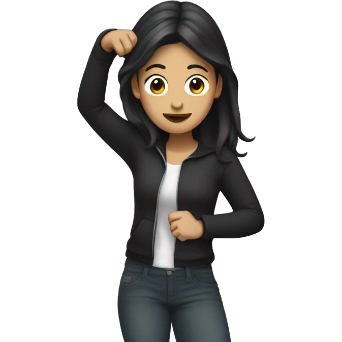woman with dark hair dabbing to left emoji