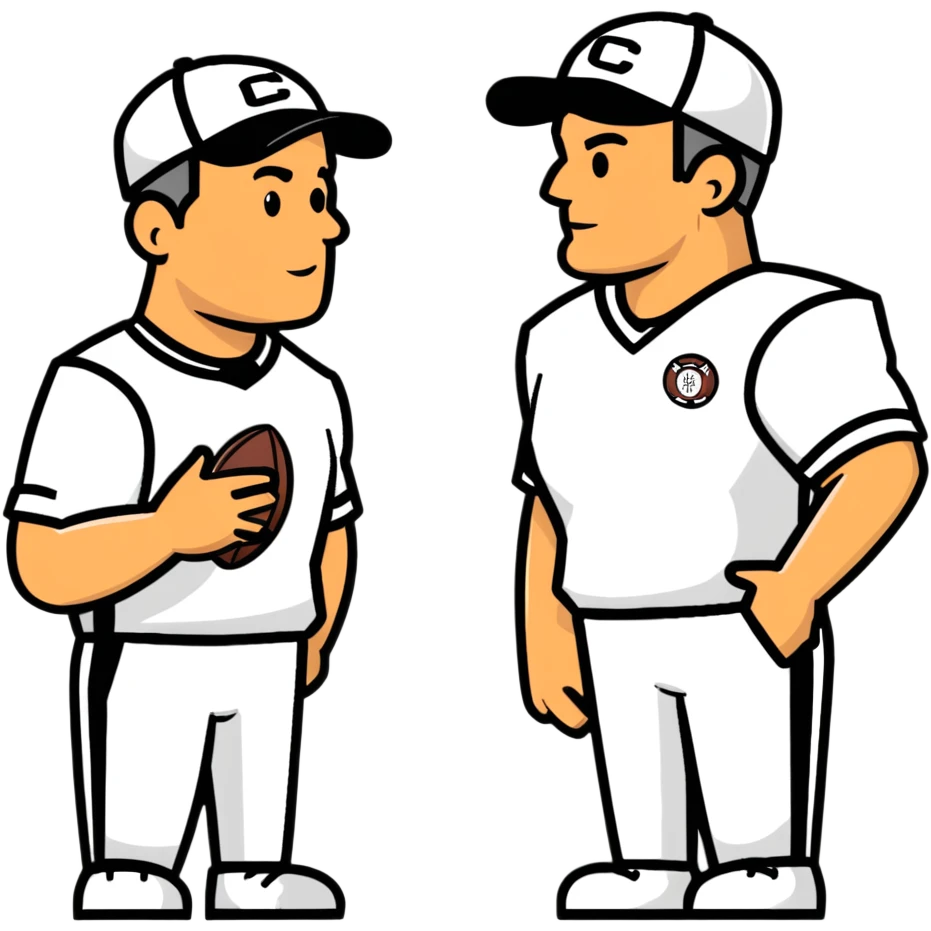 2 football coaches talking wearing caps and athletic clothing emoji
