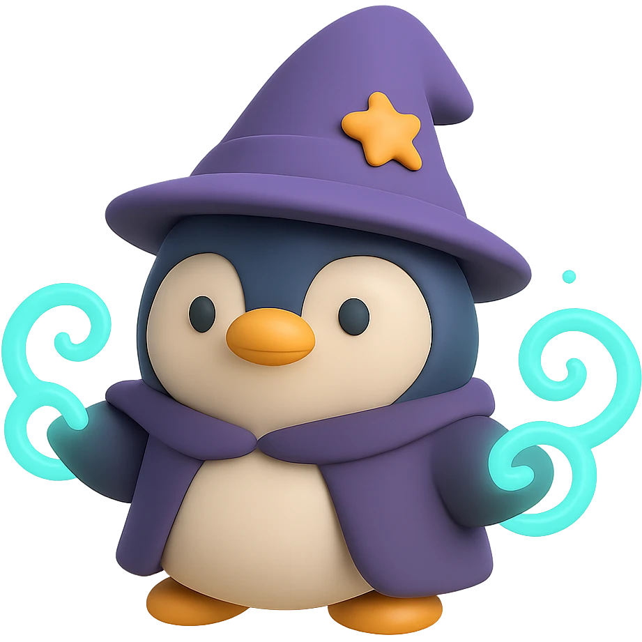 A penguin sorcerer with glowing magic swirls around its flippers emoji