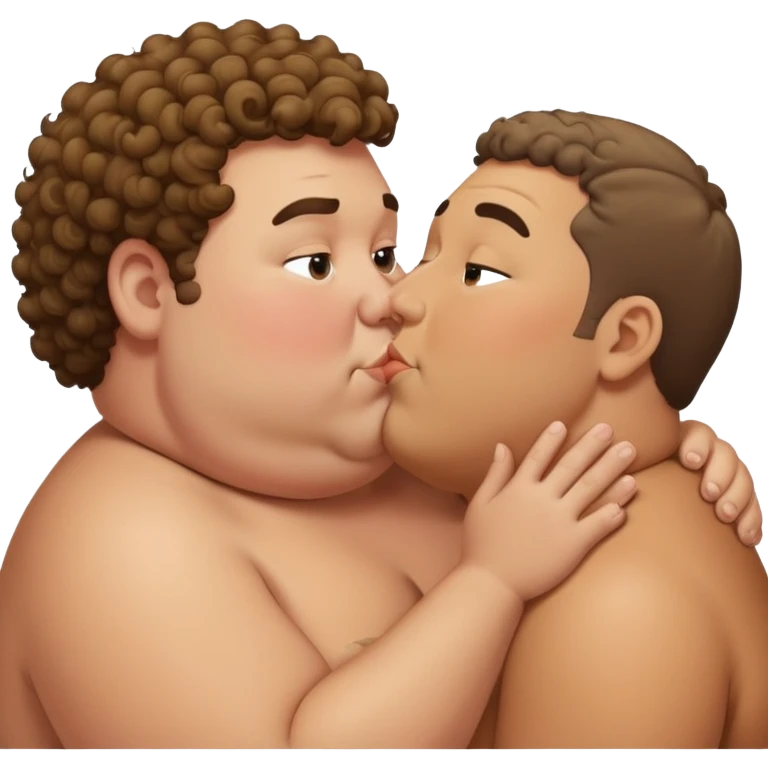Fat man kissing short curly hair man emoji