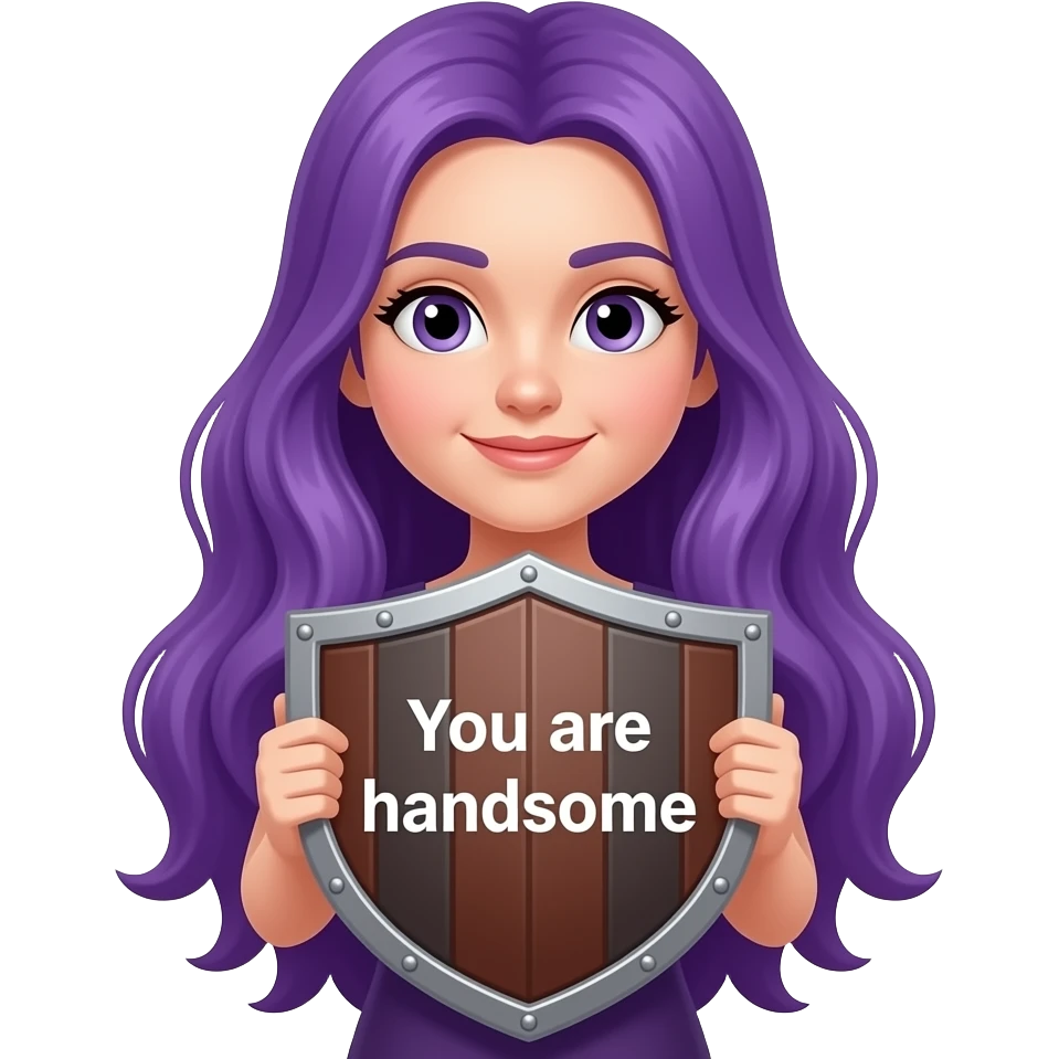 girl with long purple hair with you are handsome shield emoji