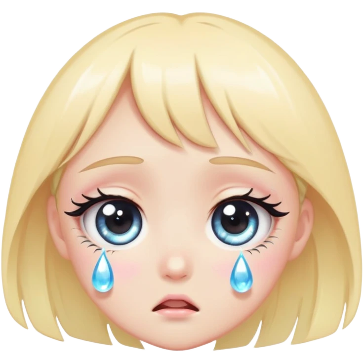 Cute anime-style crying girl eye, big round eye with a teardrop falling down, sparkly pupil, long lashes, soft pastel colors, kawaii emoji aestheti emoji