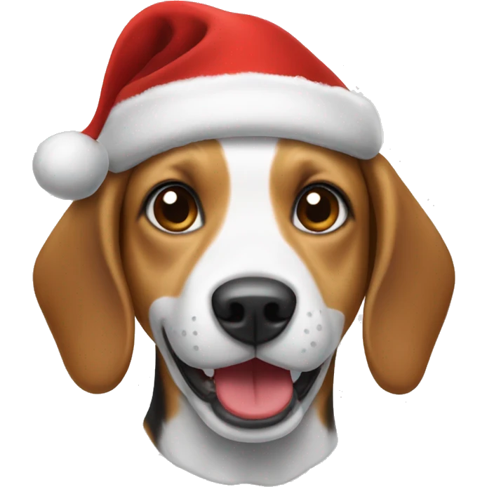 Happy beagle wearing Christmas hat emoji
