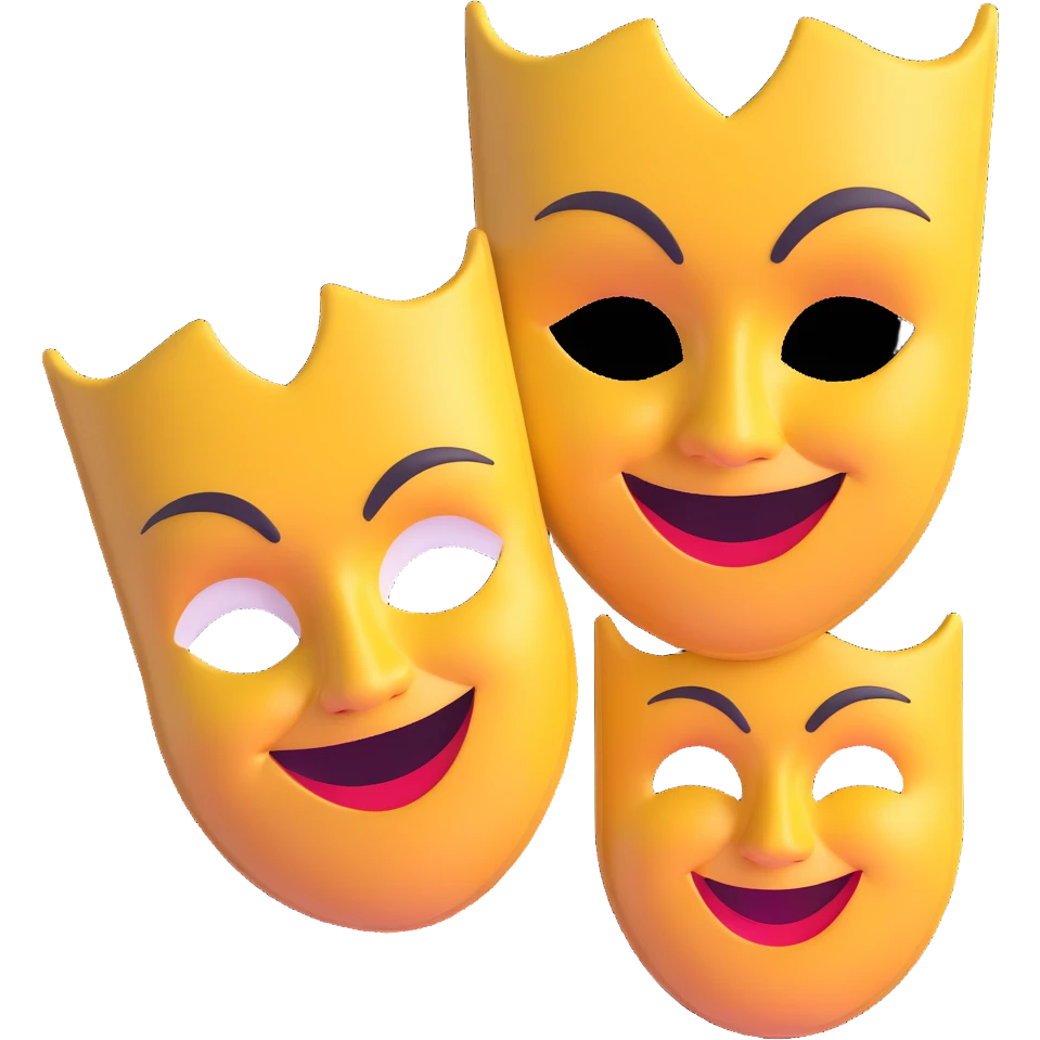drama masks showing extreme emotions - one with exaggerated smile, one with dramatic frown emoji