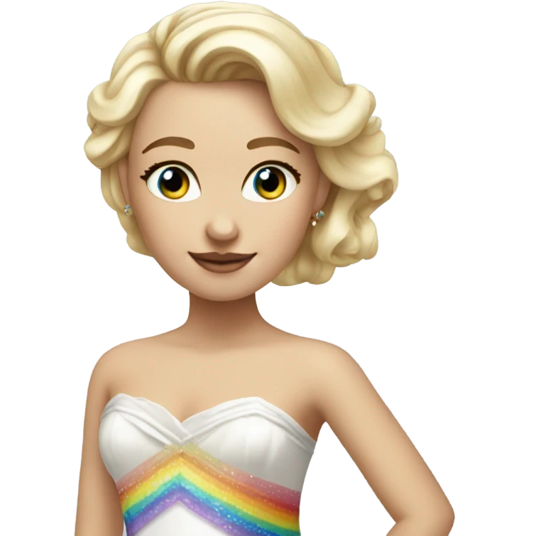 Beautiful blond girl with blue eyes and rainbowed wedding dress emoji