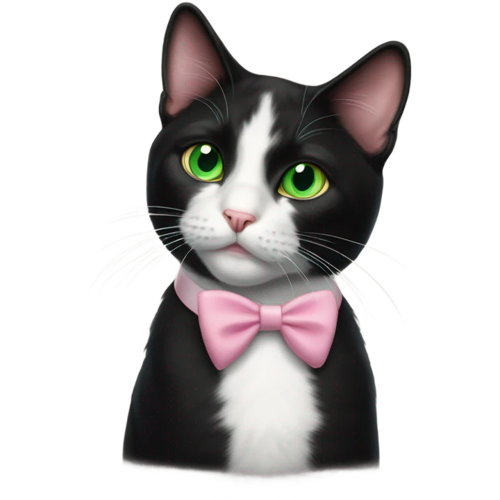 Tuxedo cat with green eyes and pink nose emoji